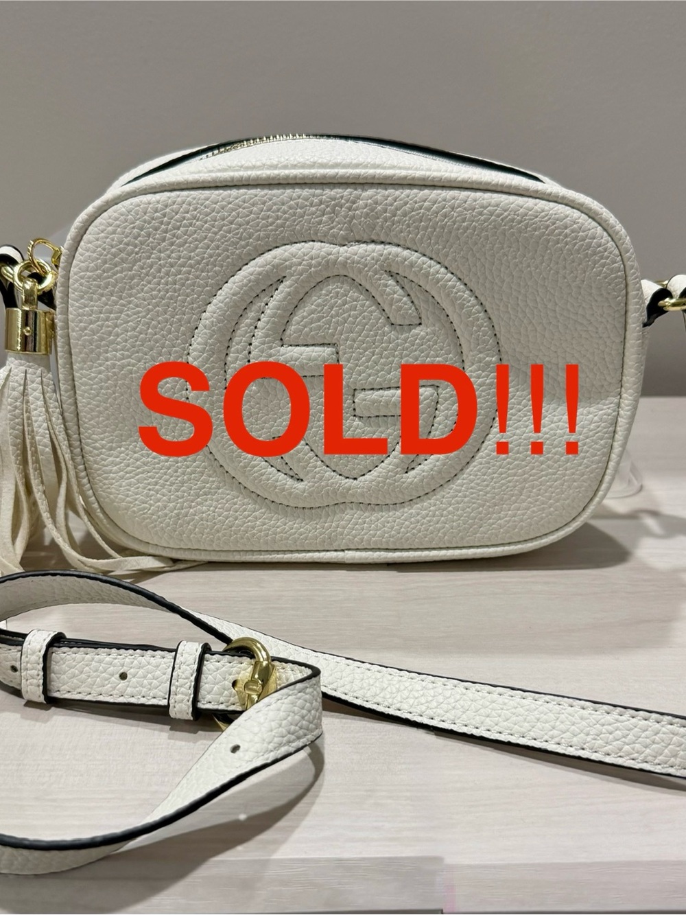 SOLD !!! - White Neutral Crossbody Bag Gold Hardware Tassel Like New